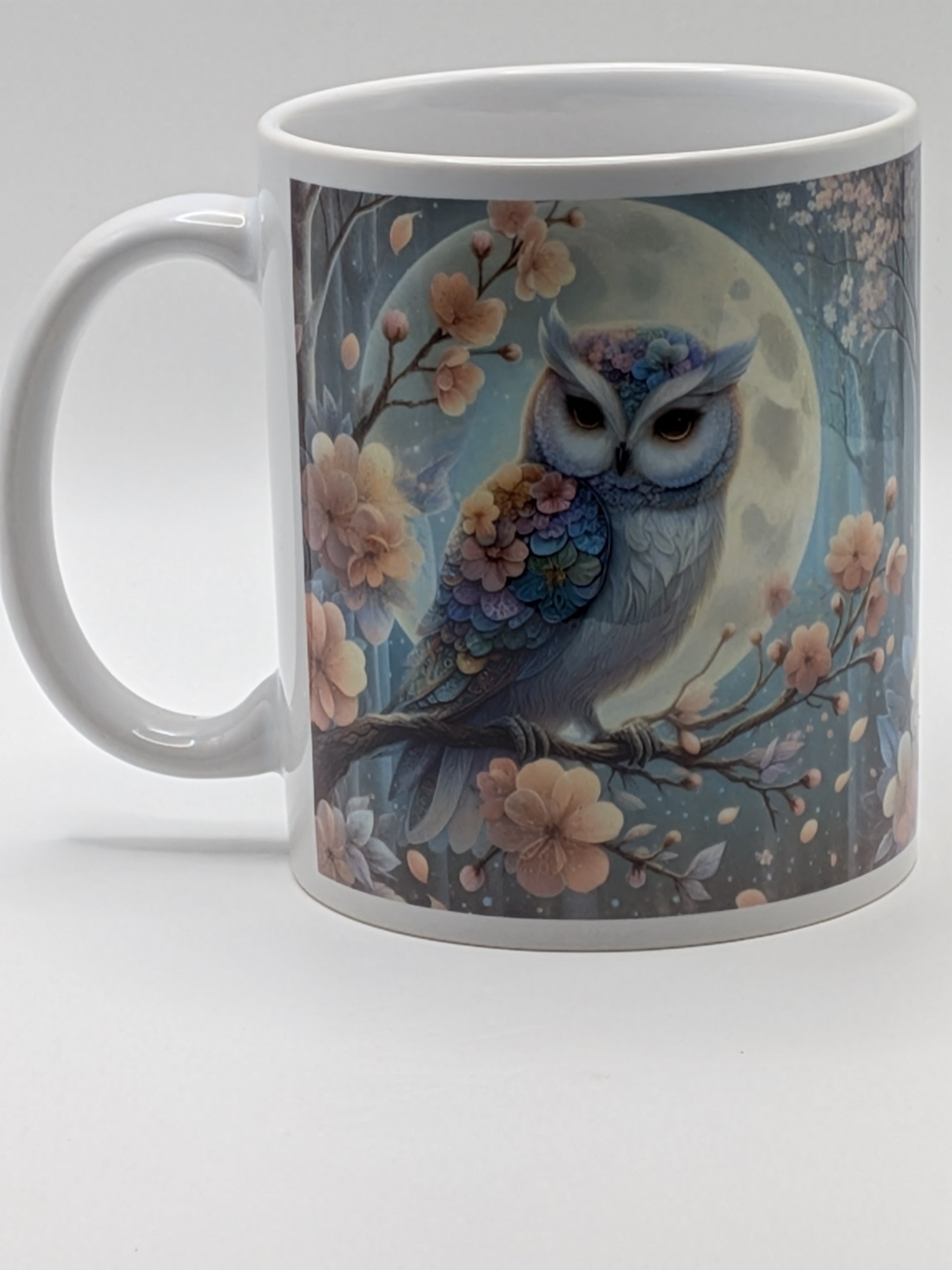 Owl & Moon Floral Art Mug | Colourful Night Owl Illustration | Nature Lover Gift - Wessex Custom Workshop