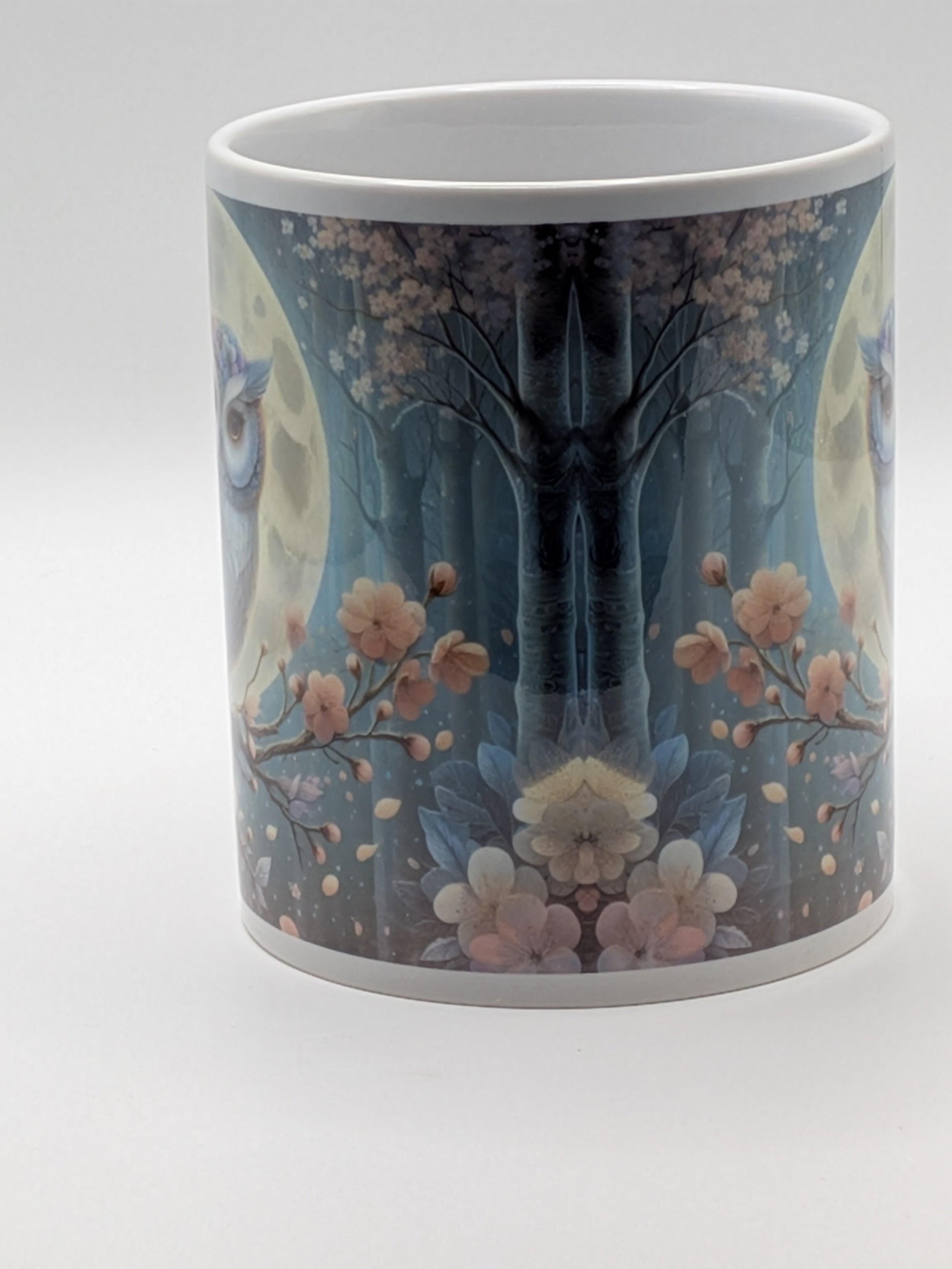 Owl & Moon Floral Art Mug | Colourful Night Owl Illustration | Nature Lover Gift - Wessex Custom Workshop