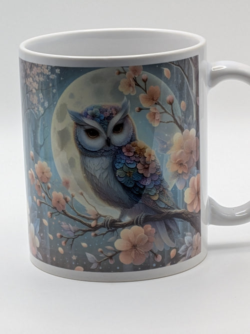 Owl & Moon Floral Art Mug | Colourful Night Owl Illustration | Nature Lover Gift - Wessex Custom Workshop