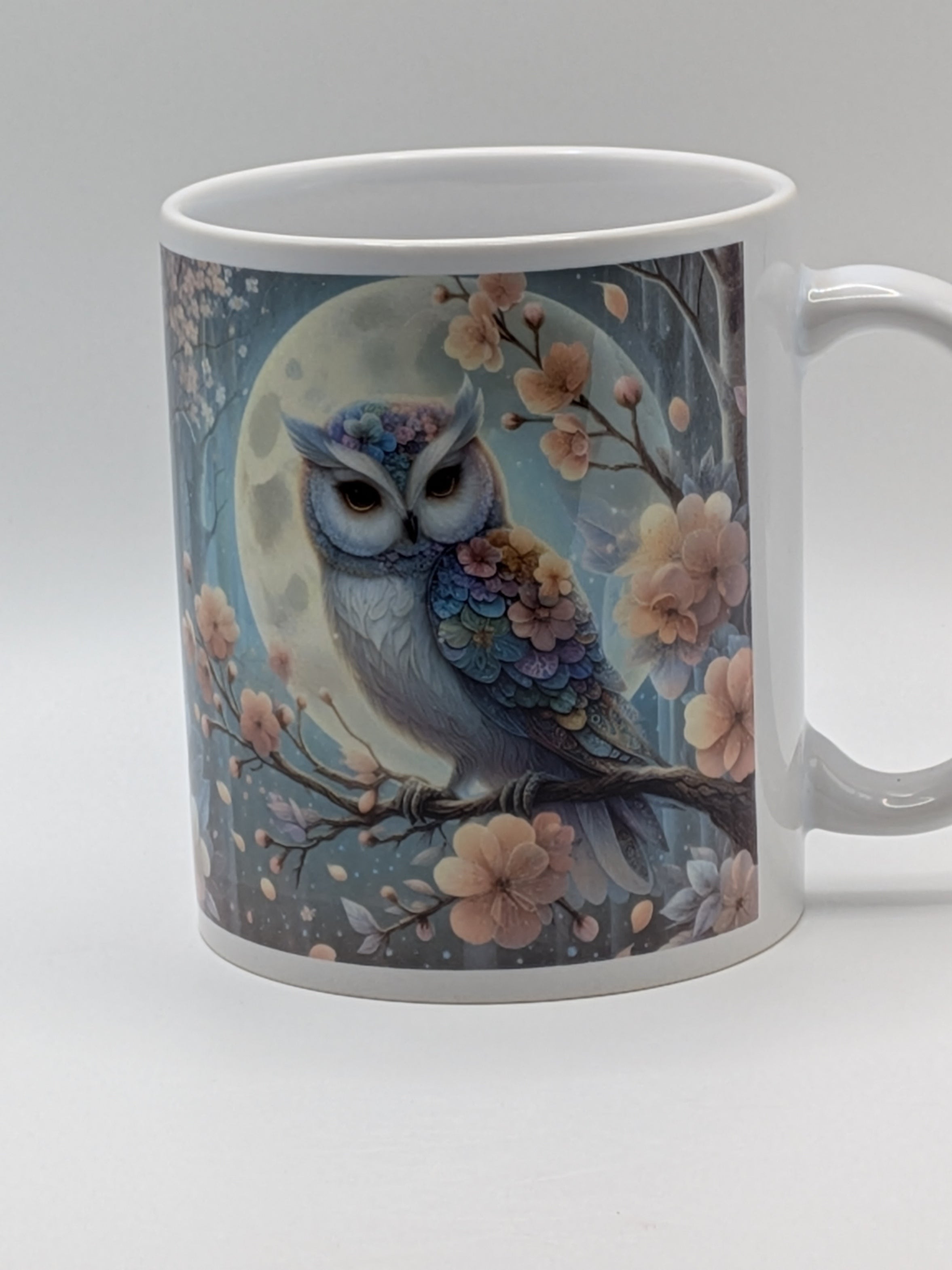 Owl & Moon Floral Art Mug | Colourful Night Owl Illustration | Nature Lover Gift - Wessex Custom Workshop