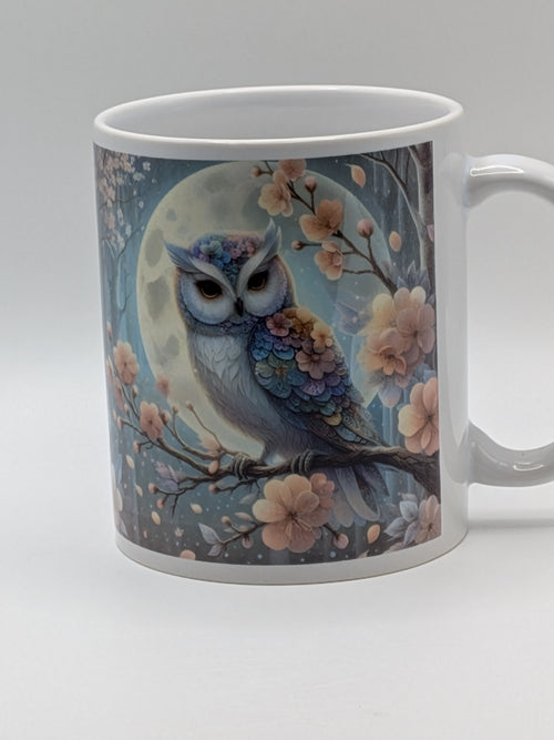 Owl & Moon Floral Art Mug | Colourful Night Owl Illustration | Nature Lover Gift - Wessex Custom Workshop