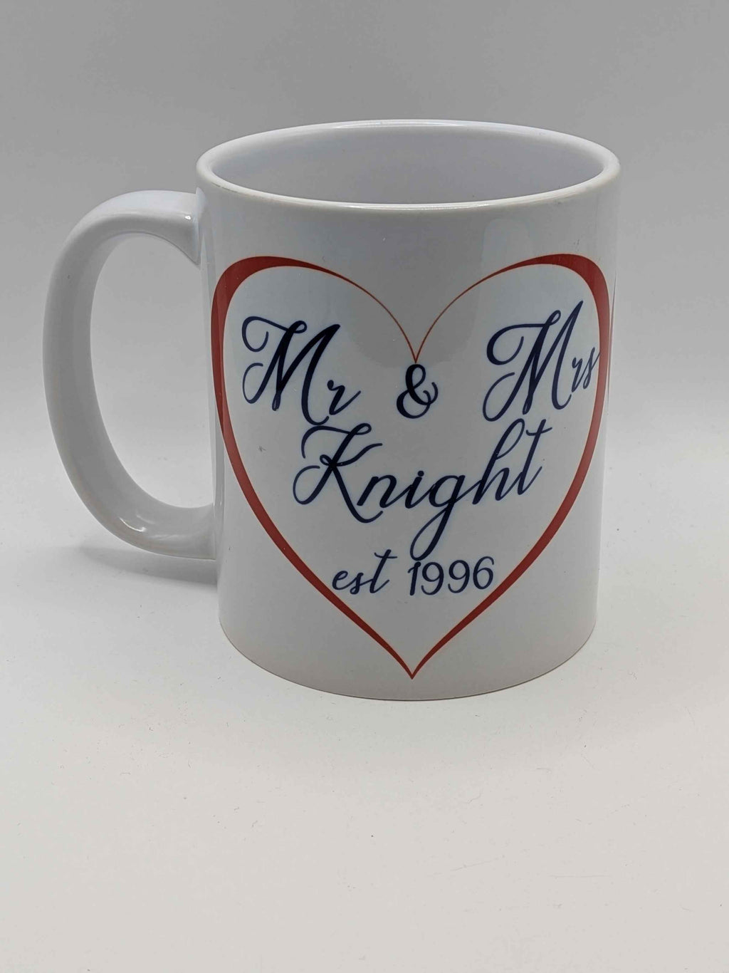 Personalised Mr & Mrs Mug – Custom Surname & Established Year – Heart Design