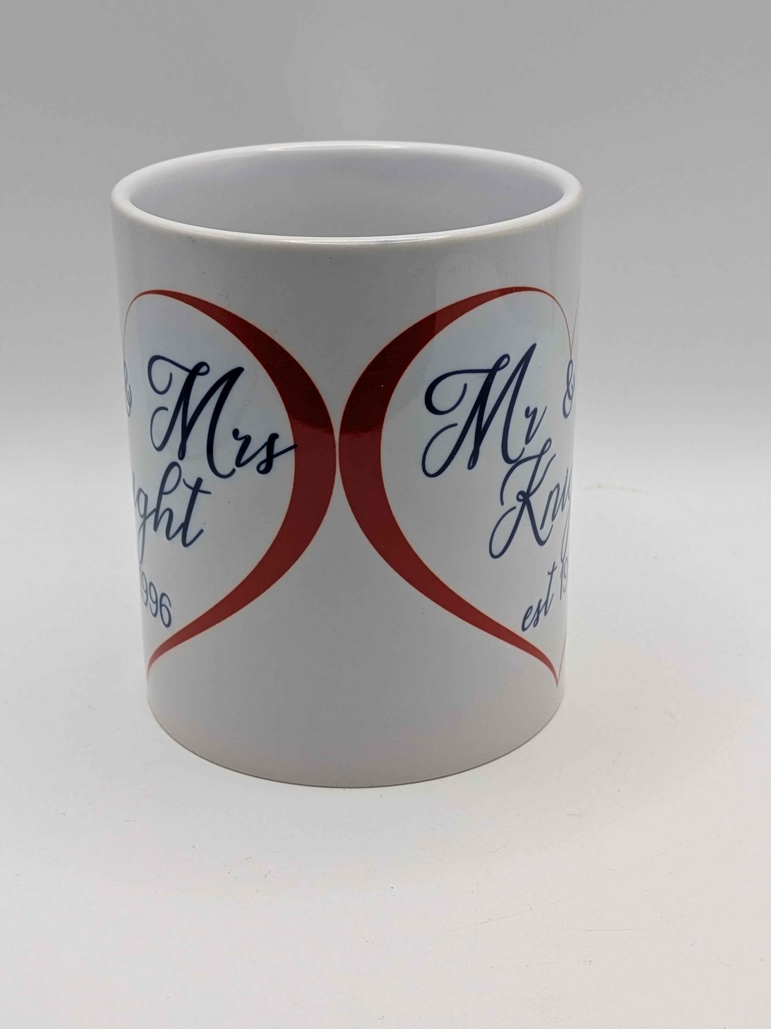 Personalised Mr & Mrs Mug – Custom Surname & Established Year – Heart Design
