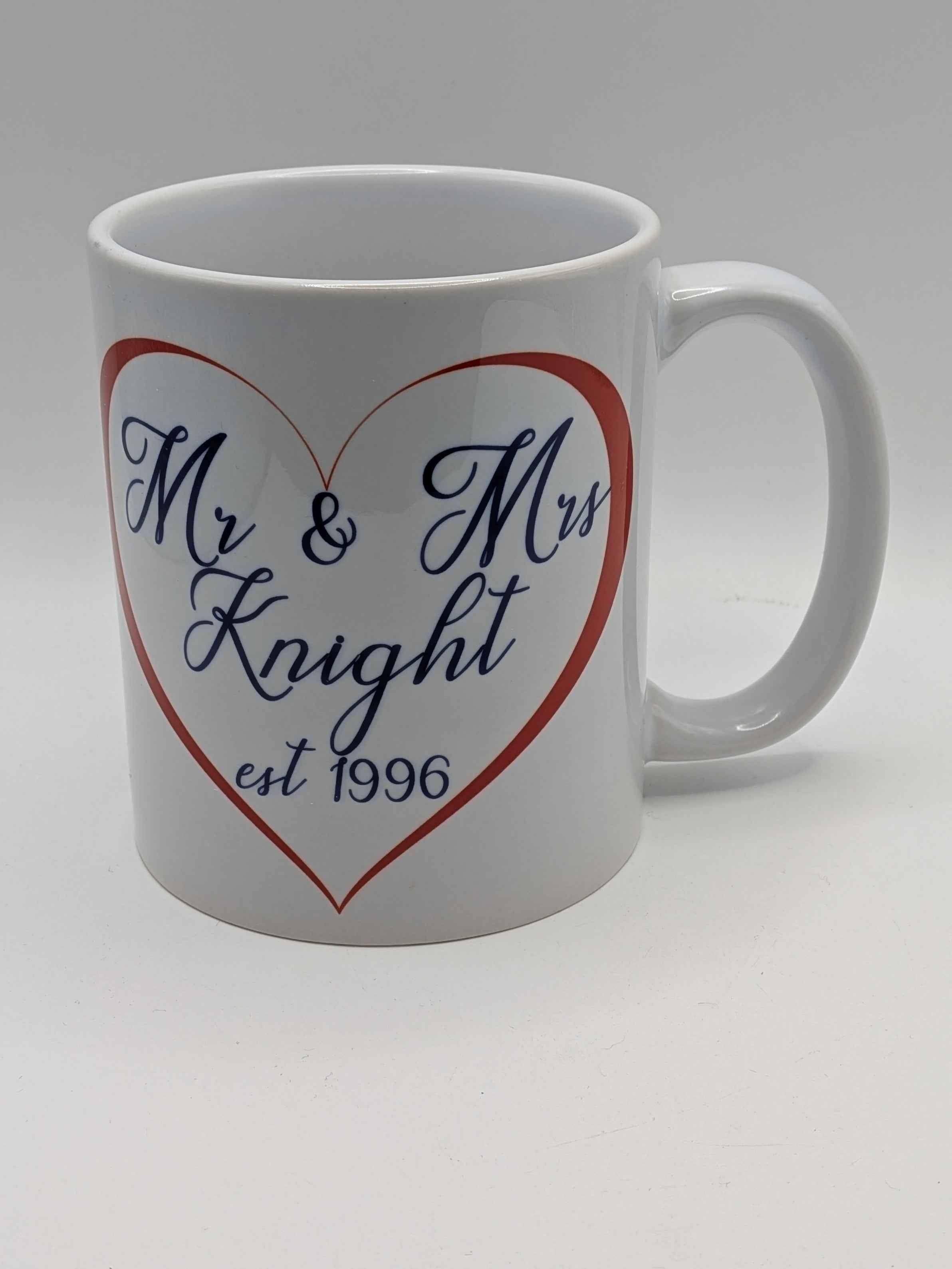 Personalised Mr & Mrs Mug – Custom Surname & Established Year – Heart Design