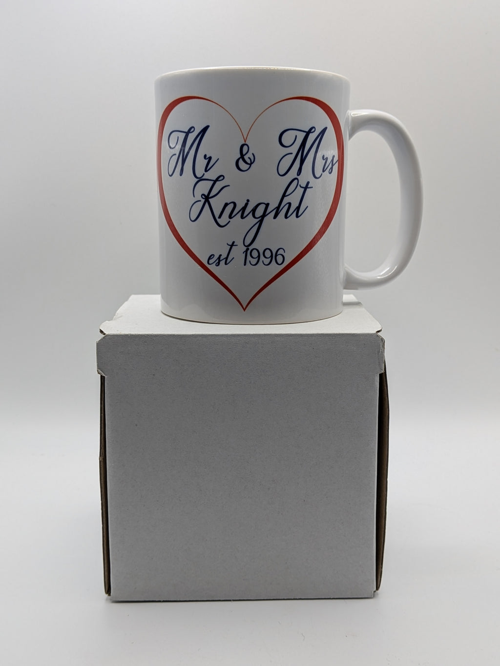 Personalised Mr & Mrs Mug – Custom Surname & Established Year – Heart Design