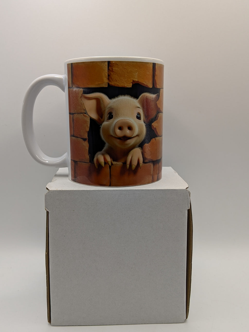 A Piglet Mug – Cute 3D Brick Wall Effect – Animal Lover Gift