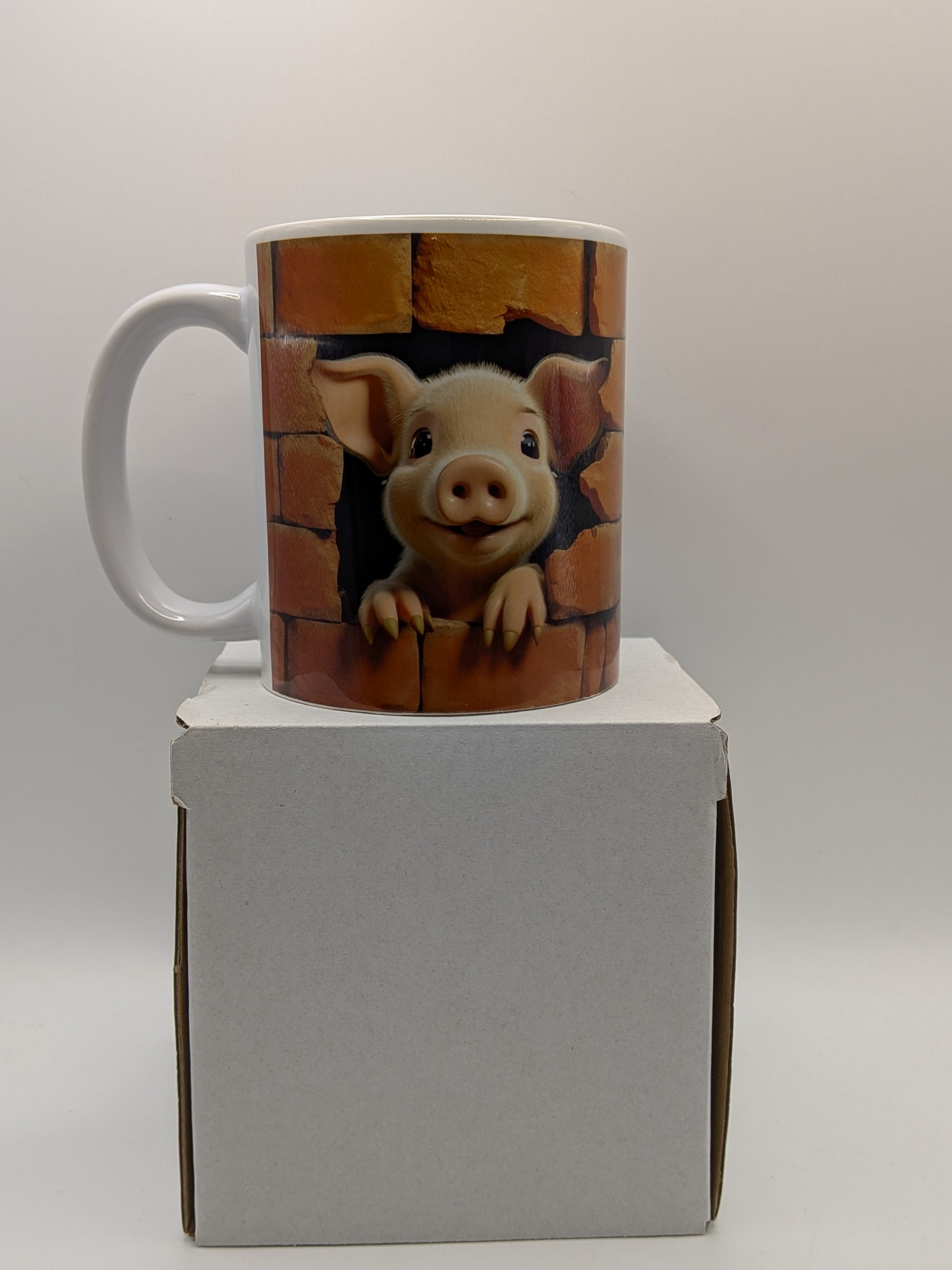 A Piglet Mug – Cute 3D Brick Wall Effect – Animal Lover Gift