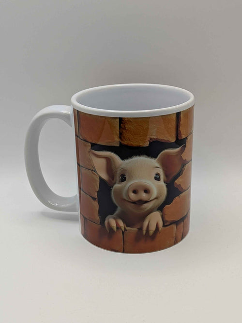 A Piglet Mug – Cute 3D Brick Wall Effect – Animal Lover Gift