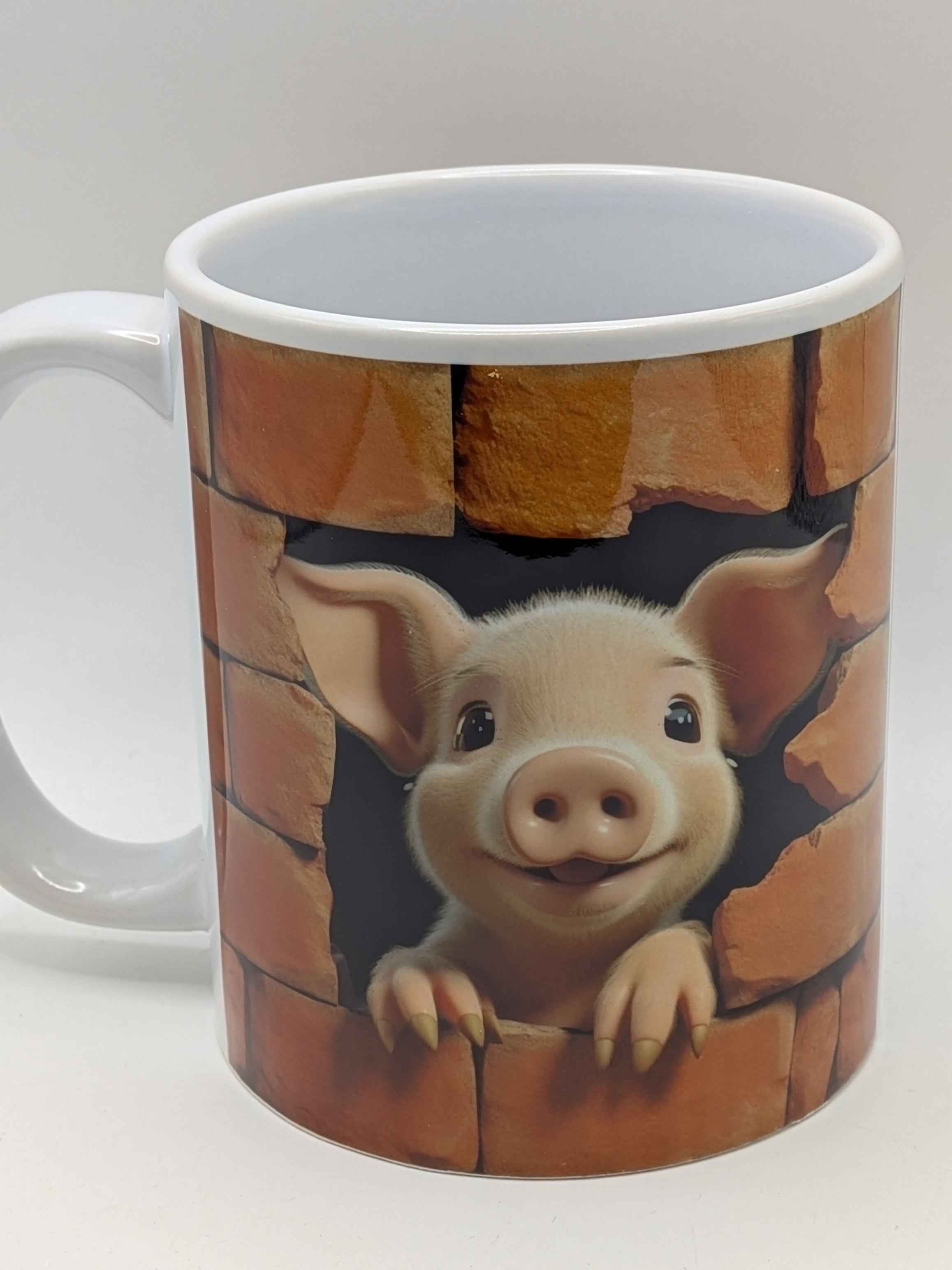 A Piglet Mug – Cute 3D Brick Wall Effect – Animal Lover Gift