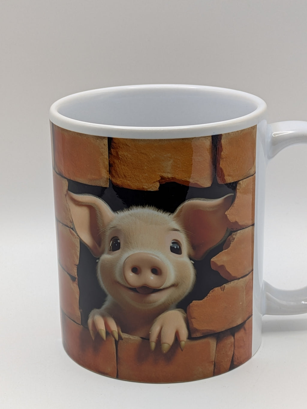 A Piglet Mug – Cute 3D Brick Wall Effect – Animal Lover Gift